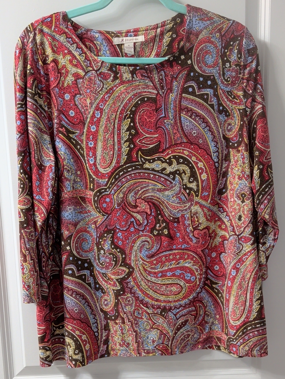 JM Collection Women's Red Paisley Long-Sleeve Top